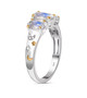 side view of rainbow moonstone and white zircon trilogy moon and star ring in 18k yellow gold and rhodium over sterling silver