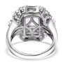full view of petalite tanzanite and white topaz double halo ring in rhodium over sterling silver