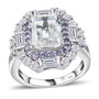 petalite tanzanite and white topaz double halo ring in rhodium over sterling silver