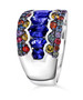 side view of tanzanite and multi color sapphire cluster ring in rhodium over sterling silver