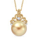 golden south sea pearl and diamond pendant necklace in 18k yellow gold over sterling silver