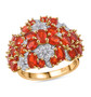 fire opal and moissanite cluster flower ring in 18k yellow gold over sterling silver