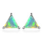 triangle ethiopian opal stud earrings in rhodium over sterling silver