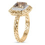 side view of turkizite and diamond halo solid 10k yellow gold latticework ring