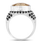 side view of citrine and black spinel ring in rhodium over sterling silver