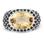 front view of citrine and black spinel ring in rhodium over sterling silver