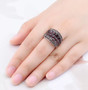 black garnet cluster ring in rhodium over sterling silver