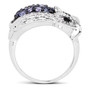 side view of tanzanite and black spinel owl ring in rhodium over sterling silver