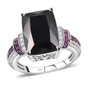 black jade pink sapphire and white zircon ring in rhodium over sterling silver