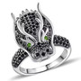 dragon head black spinel and chrome diopside ring in black and white rhodium over sterling silver