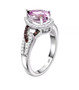 side view of kunzite brown zircon and white zircon ring in rhodium over sterling silver