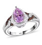 kunzite brown zircon and white zircon ring in rhodium over sterling silver