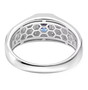 back view of blue and white moissanite gents ring in rhodium over sterling silver