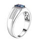 side view of blue and white moissanite gents ring in rhodium over sterling silver