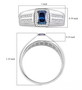 blue and white moissanite gents ring in rhodium over sterling silver shown for size comparison