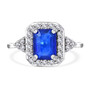 blue spinel and white zircon halo ring in rhodium over sterling silver