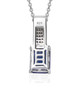 back view of blue spinel brown zircon and white zircon pendant necklace in black and white rhodium over sterling silver