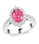 mahenge pink spinel and diamond halo ring in 950 platinum