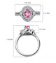 mahenge pink spinel and diamond ring in 950 platinum shown for size comparison