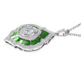 side view of moissanite and green enamel pendant necklace in rhodium over sterling silver