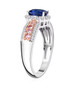 side view of ceylon blue and pink sapphire and white zircon ring in 18k rose gold and rhodium over sterling silver