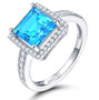 square cut swiss blue topaz halo ring in rhodium over sterling silver
