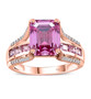 pink and white moissanite and pink sapphire bridge ring in 18k rose gold over sterling silver