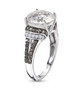 side view of moissanite and green sapphire ring in rhodium over sterling silver
