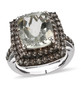 prasiolite and brown zircon halo ring in rhodium over sterling silver