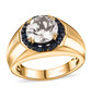 petalite and blue sapphire gents ring in 18k yellow gold over sterling silver