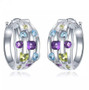 peridot amethyst and blue topaz hoop earrings in rhodium over sterling silver