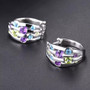 full view of peridot amethyst and blue topaz hoop earrings in rhodium over sterling silver