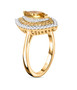side view of heliodor yellow sapphire and moissanite marquise halo ring in 18k yellow gold over sterling silver