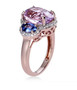 side view of kunzite tanzanite and white topaz ring in 18k rose gold over sterling silver