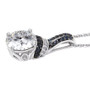 side view of moissanite and blue sapphire pendant necklace in rhodium over sterling silver
