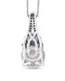 back view of moissanite and blue sapphire pendant necklace in rhodium over sterling silver