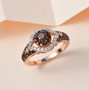 red and white diamond ring in 18k rose gold over sterling silver shown in a lifestyle photo