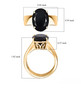 oval black jade solitaire ring in 18k yellow gold over sterling silver shown for size comparison