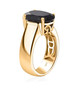 side view of oval black jade solitaire ring in 18k yellow gold over sterling silver
