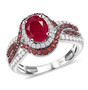 ruby (ff) and white zircon double halo ring in rhodium over sterling silver