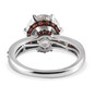 back view of moissanite and ruby ring in black and white rhodium over sterling silver