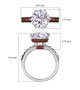 moissanite and ruby ring in black and white rhodium over sterling silver shown for size comparison