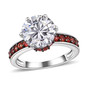 moissanite and ruby ring in black and white rhodium over sterling silver