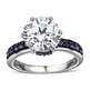 moissanite and blue sapphire ring in black and white rhodium over sterling silver
