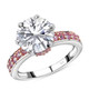 moissanite and pink sapphire ring in 18k rose gold and rhodium over sterling silver