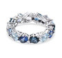 front view of blue topaz mystic topaz and zircon eternity band ring in rhodium over sterling silver