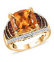 front view of citrine fire opal and moissanite ring in 18k yellow gold over sterling silver