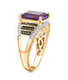 amethyst chrome diopside and moissanite 18k yellow gold over sterling silver ring side profile