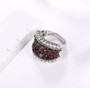 garnet and white zircon cluster ring in rhodium over sterling silver