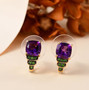 amethyst and chrome diopside earrings in 18k yellow gold over sterling silver shown in a lifestyle photo